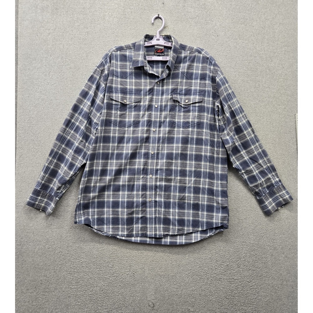 Roper Men Button Up Shirt XL Blue Plaid Western Pearl Snap Long Sleeve Pockets
